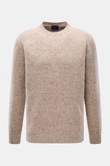 Drumohr Rundhalspullover beige meliert, Slim Fit, mittelfeines Strickbild, Rundhalsausschnitt, flexible Rippbündchen, frontal aufgenommen, Luxus aus Schurwolle, Cashmere, Microfaser.