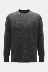 Drumohr Rundhalspullover dunkelgrau meliert, Frontansicht, Slim Fit, Rundhalsausschnitt, weicher Strick aus Schurwolle, Cashmere, Microfaser, flexible Rippbündchen, mittelfeines Strickbild.