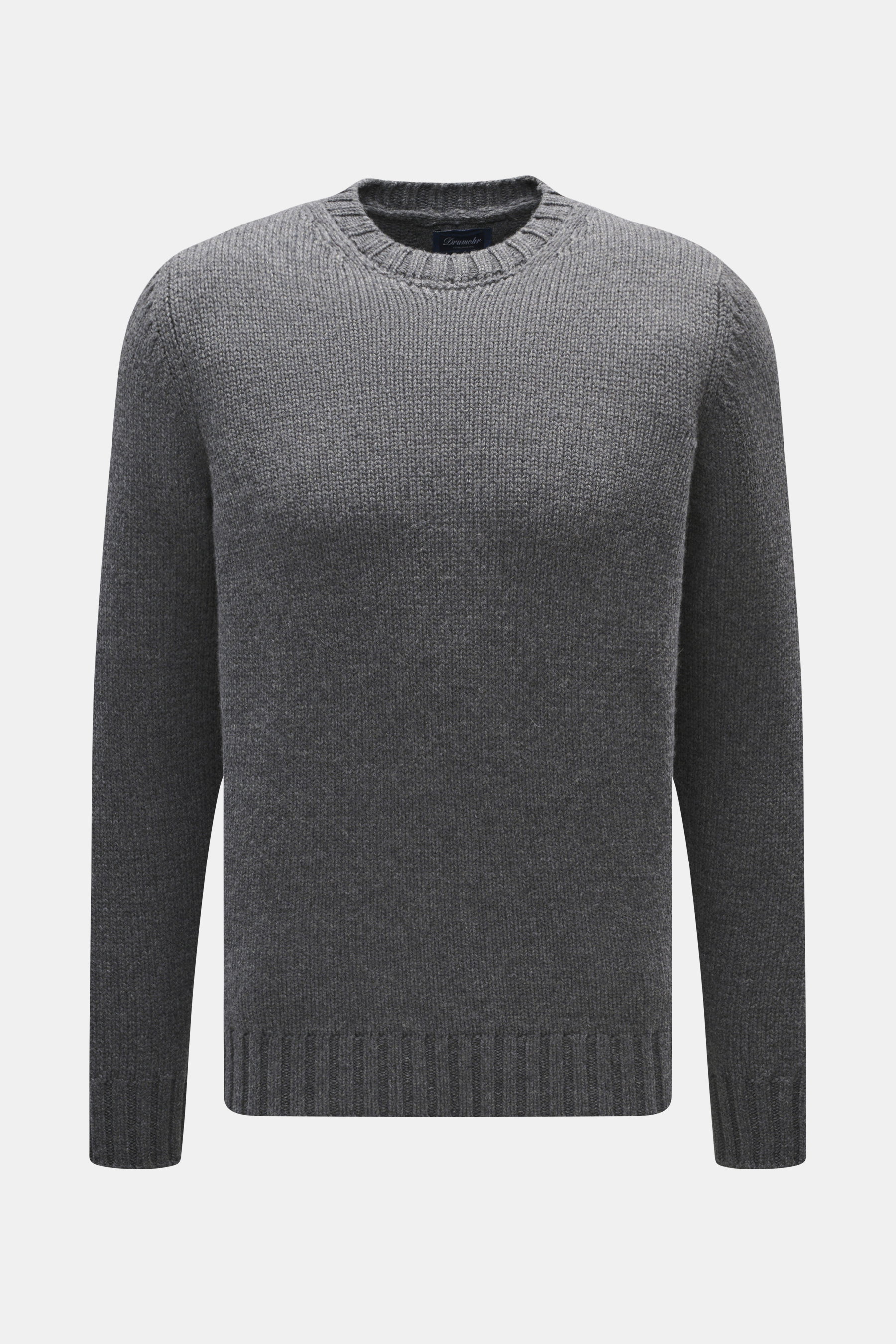 Front view of Drumohr Cashmere crew neck jumper dark grey, slim fit with chunky knit, rib-knit cuffs, and crew neck.

Description: <p>Stay comfortably warm through the autumn/winter season with this ultra-soft crew neck sweater made from chunky cashmere k