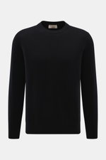 Fioroni Cashmere Rundhalspullover schwarz, Vorderansicht, Slim Fit, reiner Baby-Cashmere, sehr weicher Griff, feines Strickbild, Rundhalsausschnitt, flexible Rippbündchen.