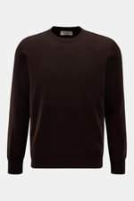 Fioroni Cashmere Rundhalspullover dunkelbraun, Frontansicht, reiner Cashmere, sehr weicher Griff, feines Strickbild, Regular Fit, Rundhalsausschnitt, flexible Rippbündchen.