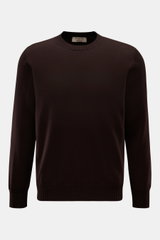 Fioroni Cashmere Rundhalspullover dunkelbraun, Frontansicht, reiner Cashmere, sehr weicher Griff, feines Strickbild, Regular Fit, Rundhalsausschnitt, flexible Rippbündchen.