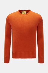 Front view of B.F. Knitwear Merino crew neck jumper orange, made of pure merino wool with soft feel, semi chunky knit, slim fit, crew neck, rib knit bands.