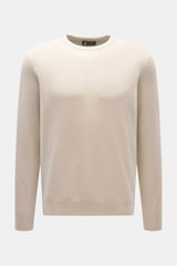 Colombo Cashmere Rundhalspullover sand, Frontansicht, aus reinem Yangir Cashmere, Regular Fit, Rundhalsausschnitt, seitliche Borte, weicher Griff, Rippbündchen.
