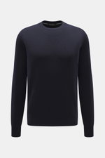 Colombo Cashmere Rundhalspullover navy, Slim Fit, reiner Kid Cashmere, weicher Griff, Rundhalsausschnitt, Rippbündchen, Frontansicht.