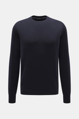 Colombo Cashmere Rundhalspullover navy, Slim Fit, reiner Kid Cashmere, weicher Griff, Rundhalsausschnitt, Rippbündchen, Frontansicht.