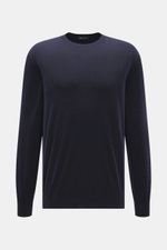 Colombo Rundhalspullover navy aus reiner Kid Wool mit Rundhalsausschnitt, Regular Fit, weichem Griff und Rippbündchen, frontal fotografiert.