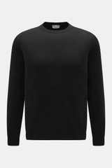 A front view of the Aida Barni Cashmere crew neck jumper black, made of pure cashmere with a fine knit pattern, regular fit, crew neckline, and ribbed cuffs, offering a very soft feel and luxury-class quality.