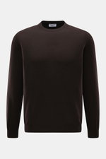 Aida Barni Cashmere crew neck jumper dark brown shown from the front, pure cashmere, very soft feel, fine knit, regular fit, crew neckline, ribbed cuffs.