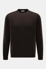 Aida Barni Cashmere crew neck jumper dark brown shown from the front, pure cashmere, very soft feel, fine knit, regular fit, crew neckline, ribbed cuffs.