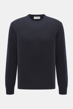 Della Ciana Rundhalspullover navy, frontal fotografiert, Regular Fit, feines Strickbild, Mix aus Wolle und Cashmere, weicher Griff, komfortable Rippbündchen.