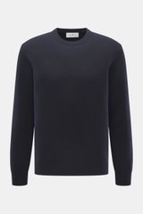 Della Ciana Rundhalspullover navy, frontal fotografiert, Regular Fit, feines Strickbild, Mix aus Wolle und Cashmere, weicher Griff, komfortable Rippbündchen.
