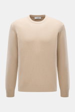 Della Ciana Rundhalspullover beige, vorne frontal fotografiert, Mix aus Wolle und Cashmere, weicher Griff, feines Strickbild, Regular Fit, komfortable Rippbündchen.