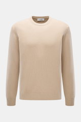 Della Ciana Rundhalspullover beige, vorne frontal fotografiert, Mix aus Wolle und Cashmere, weicher Griff, feines Strickbild, Regular Fit, komfortable Rippbündchen.
