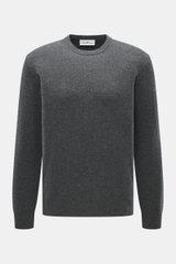 Della Ciana Rundhalspullover dunkelgrau meliert, frontal fotografiert, mit feinem Strickbild, weichem Griff, Regular Fit, Mix aus Wolle und Cashmere, komfortablen Rippbündchen.