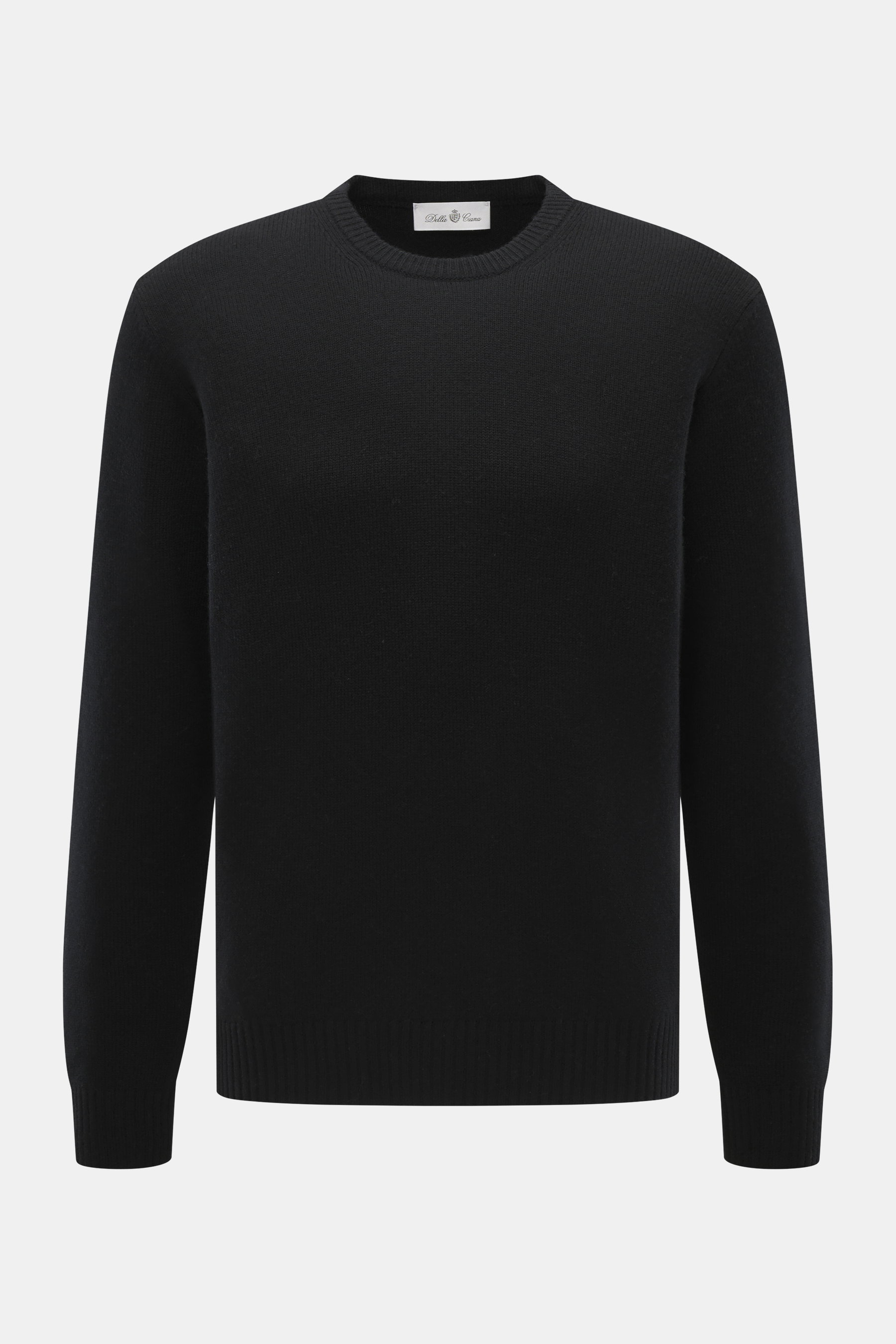 Della Ciana Rundhalspullover schwarz, Frontansicht, Mix aus Wolle und Cashmere, weicher Griff, feines Strickbild, Regular Fit, komfortable Rippbündchen.