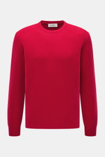 Della Ciana Rundhalspullover rot, frontal fotografiert, Mix aus Wolle und Cashmere, weicher Griff, feines Strickbild, Regular Fit, komfortable Rippbündchen.
