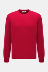 Della Ciana Rundhalspullover rot, frontal fotografiert, Mix aus Wolle und Cashmere, weicher Griff, feines Strickbild, Regular Fit, komfortable Rippbündchen.