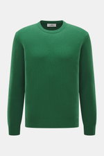 Della Ciana Rundhalspullover grün, frontale Nahaufnahme, feines Strickbild, weicher Griff, Mix aus Wolle und Cashmere, Regular Fit, komfortable Rippbündchen.