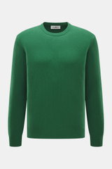 Della Ciana Rundhalspullover grün, frontale Nahaufnahme, feines Strickbild, weicher Griff, Mix aus Wolle und Cashmere, Regular Fit, komfortable Rippbündchen.