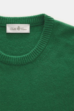 Della Ciana Rundhalspullover grün, Nahaufnahme von oben, Mix aus Wolle und Cashmere, weicher Griff, feines Strickbild, Regular Fit, komfortable Rippbündchen.