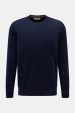 Alt tag (125 characters max): Front view of Brunello Cucinelli Cashmere pullover navy, finely knit crew neck sweater with contrast cuffs, regular fit

Additional description:
<p>This timeless and versatile finely knit crew neck sweater by BRUNELLO CUCINEL