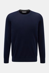 Alt tag (125 characters max): Front view of Brunello Cucinelli Cashmere pullover navy, finely knit crew neck sweater with contrast cuffs, regular fit

Additional description:
<p>This timeless and versatile finely knit crew neck sweater by BRUNELLO CUCINEL