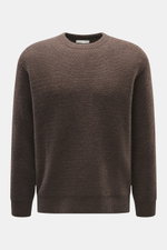 The Row Crewneck sweater 'Anish' gray-brown melange shown from the front, oversized fit with textured pearl knit, ribbed cuffs, and crew neckline.