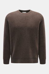 The Row Crewneck sweater 'Anish' gray-brown melange shown from the front, oversized fit with textured pearl knit, ribbed cuffs, and crew neckline.