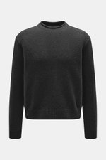 The Row Cashmere crewneck sweater 'Markhim' dark gray melange shown from the front, voluminous with boxy cut, coarse knit, ribbed cuffs, soft, slightly elastic cashmere.