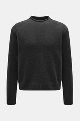 The Row Cashmere crewneck sweater 'Markhim' dark gray melange shown from the front, voluminous with boxy cut, coarse knit, ribbed cuffs, soft, slightly elastic cashmere.