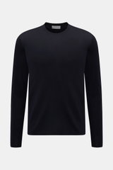 Front view of Kiefermann Merino Crewneck Sweater 'Marleys' navy in slim fit, pure Merino wool, soft touch, fine knit, crew neckline.