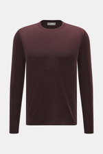 Kiefermann Merino Crewneck Sweater 'Marleys' burgundy shown front-facing, slim fit, pure Merino wool, soft touch, fine knit, crew neckline.