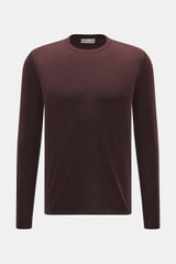 Kiefermann Merino Crewneck Sweater 'Marleys' burgundy shown front-facing, slim fit, pure Merino wool, soft touch, fine knit, crew neckline.