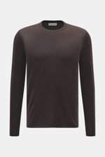 Kiefermann Merino Crewneck Sweater 'Marleys' dark brown shown from front, slim fit, pure Merino wool, soft touch, fine-knit, crew neckline.