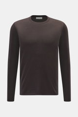 Kiefermann Merino Crewneck Sweater 'Marleys' dark brown shown from front, slim fit, pure Merino wool, soft touch, fine-knit, crew neckline.