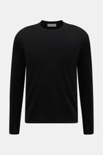Kiefermann Merino crew neck sweater 'Marleys' black shown from the front, slim fit, pure merino wool, soft touch, very fine knit, crew neckline.