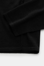 Close-up front view of Kiefermann Merino crew neck sweater 'Marleys' black, showing soft pure merino wool, slim fit, fine knit, and crew neckline.