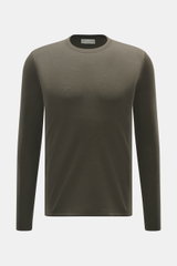 Kiefermann Merino Rundhalspullover 'Marleys' khaki, Frontansicht, Slim Fit, reine Merinowolle, weicher Griff, feines Strickbild, Rundhalsausschnitt, Layering-Piece.