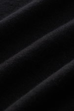 Close-up front view of Kiefermann Merino Fine Knit Sweater 'Benjaminn' black showing pure merino wool, super soft feel, very fine knit pattern, slim fit, round neckline, and open, rolled edge finishes.