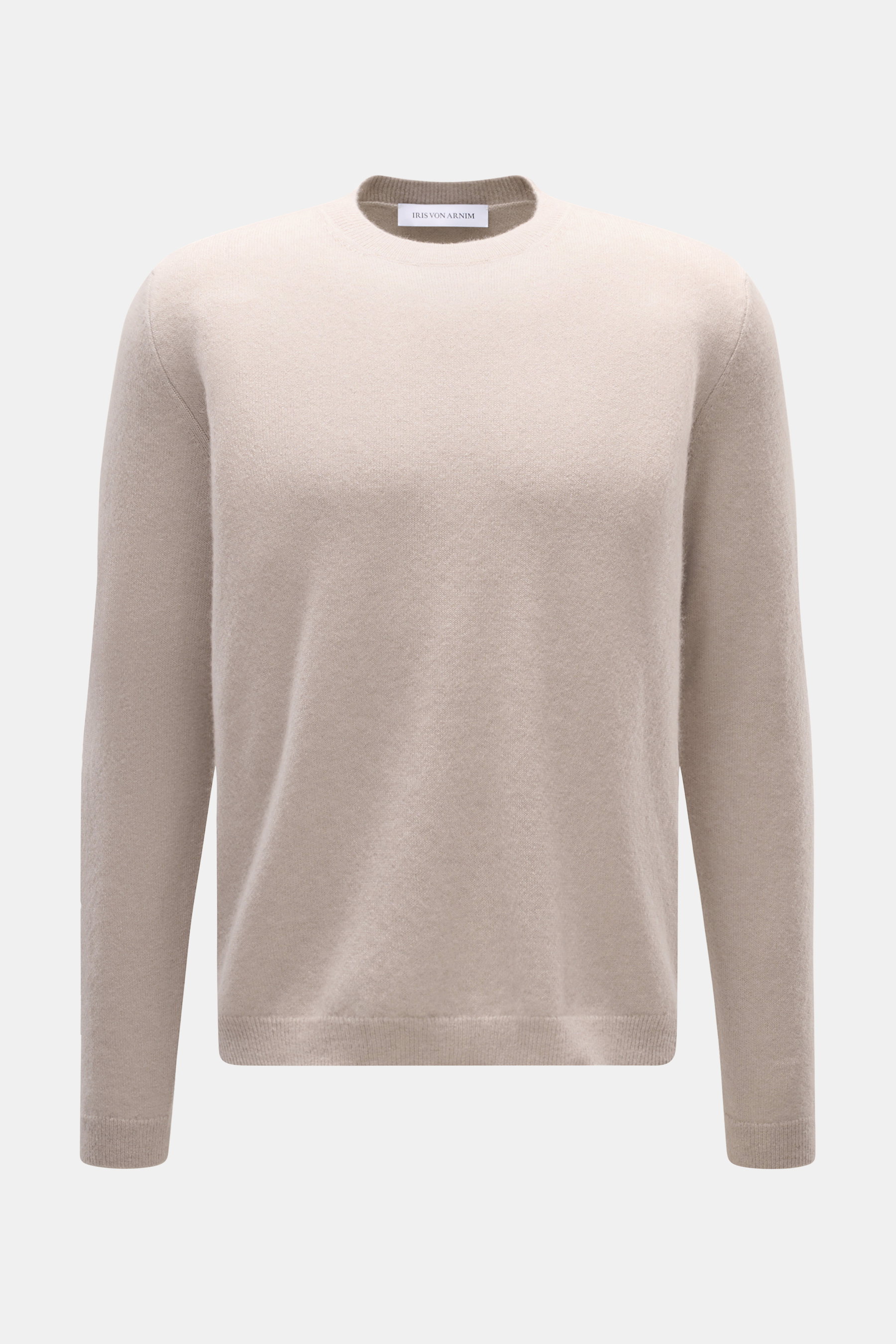 Vorderansicht des Iris von Arnim Cashmere-Seide Rundhalspullover 'Amiro' sand, Regular Fit, weicher Griff, feines Strickbild, Rundhalsausschnitt, Rippbündchen.