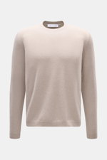 Vorderansicht des Iris von Arnim Cashmere-Seide Rundhalspullover 'Amiro' sand, Regular Fit, weicher Griff, feines Strickbild, Rundhalsausschnitt, Rippbündchen.