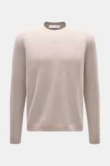 Vorderansicht des Iris von Arnim Cashmere-Seide Rundhalspullover 'Amiro' sand, Regular Fit, weicher Griff, feines Strickbild, Rundhalsausschnitt, Rippbündchen.
