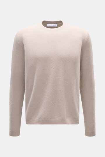 Vorderansicht des Iris von Arnim Cashmere-Seide Rundhalspullover 'Amiro' sand, Regular Fit, weicher Griff, feines Strickbild, Rundhalsausschnitt, Rippbündchen.