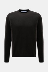 Iris von Arnim Cashmere-Seide Rundhalspullover 'Amiro' dunkelbraun, frontal fotografiert, Regular Fit, Rundhalsausschnitt, weicher Griff, feines Strickbild, Rippbündchen.