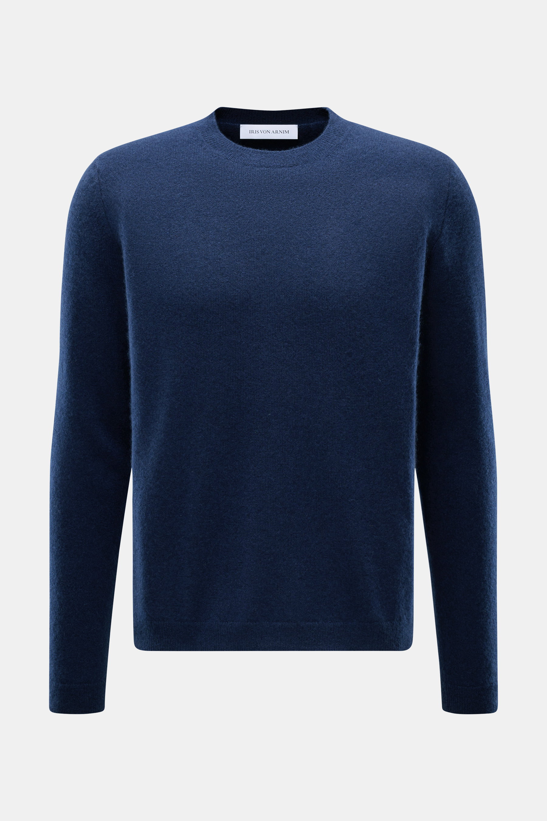 Iris von Arnim Cashmere-Seide Rundhalspullover 'Amiro' dunkelblau, frontale Nahaufnahme, Mix aus Cashmere und Seide, sehr weicher Griff, feines Strickbild, Regular Fit, Rundhalsausschnitt, komfortable Rippbündchen.