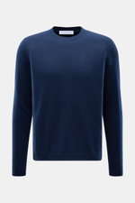 Iris von Arnim Cashmere-Seide Rundhalspullover 'Amiro' dunkelblau, frontale Nahaufnahme, Mix aus Cashmere und Seide, sehr weicher Griff, feines Strickbild, Regular Fit, Rundhalsausschnitt, komfortable Rippbündchen.