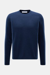 Iris von Arnim Cashmere-Seide Rundhalspullover 'Amiro' dunkelblau, frontale Nahaufnahme, Mix aus Cashmere und Seide, sehr weicher Griff, feines Strickbild, Regular Fit, Rundhalsausschnitt, komfortable Rippbündchen.