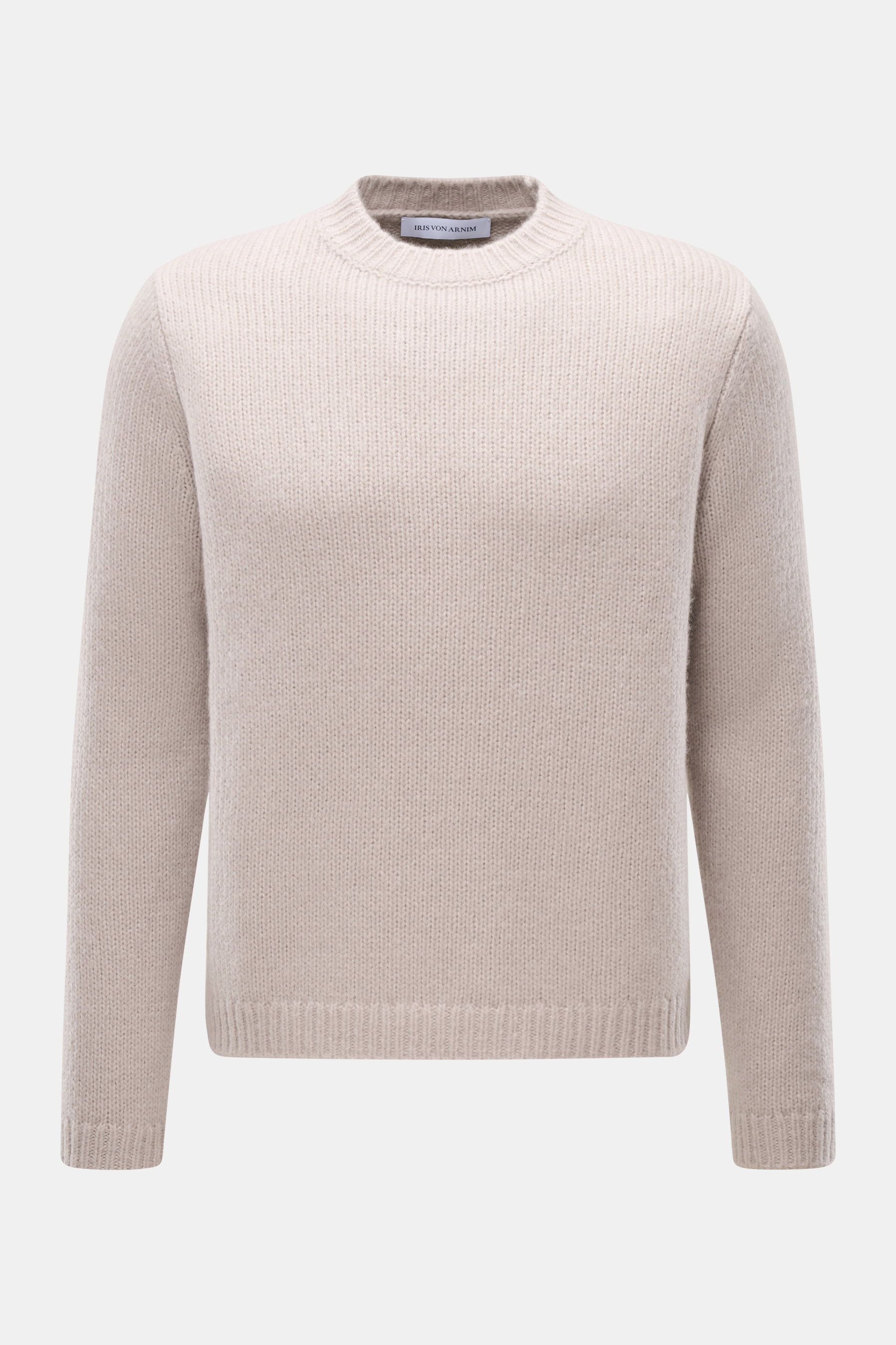Iris von Arnim Cashmere-Seide Rundhalspullover 'Felton' sand, frontal fotografiert, Slim Fit, voluminöses Strickbild, weicher Griff, Rundhalsausschnitt, Rippbündchen.