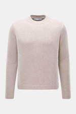Front view of Iris von Arnim Cashmere-silk crew neck sweater 'Felton' sand, slim fit with voluminous knit, ribbed cuffs, soft cashmere and silk blend.